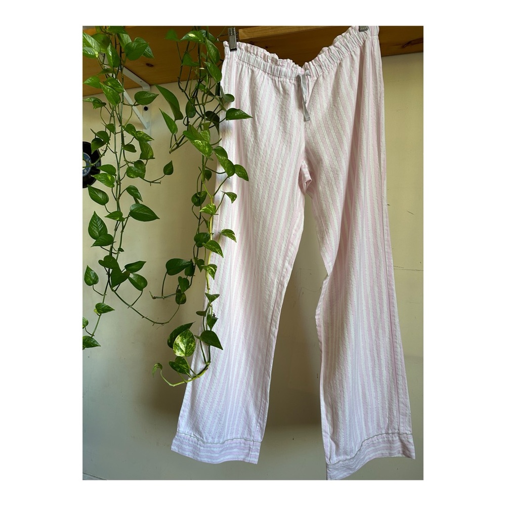 Victoria Secret VS Pajama Pants XS women cotton flannel pink & white stripes